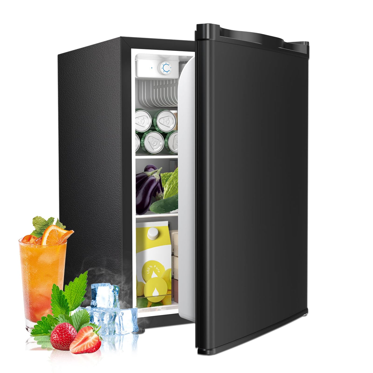 3.2 Cu.ft Mini Fridge with Freezer, Compact Refrigerator with Reversible Single Door, Adjustable Thermostat, Low Noise, Energy Efficient for Office