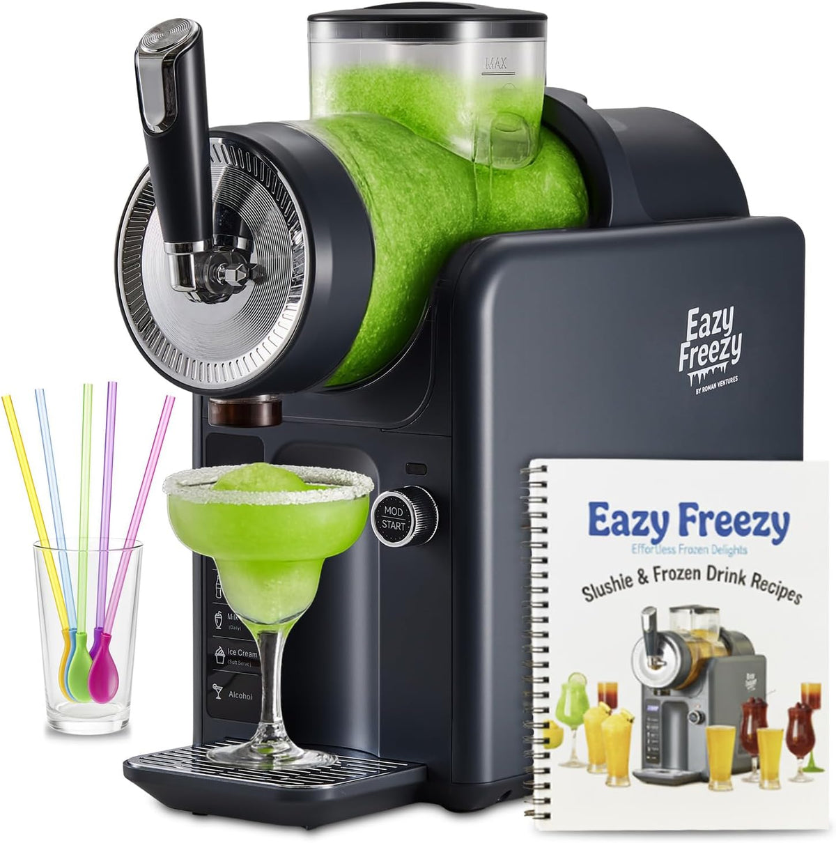 Slushie Machine for Home, No Ice Needed Professional Frozen Drink Maker & Soft-Serve Ice Cream Machine- 1.8 L Capacity Slushy Machine for Margaritas