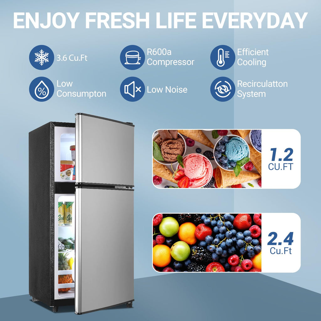 3.3 Cu. Ft. Mini Fridge with Freezer, Compact Refrigerator with Adjustable 7-Level Thermostat, Dorm Fridge for Kichen, RV, Office, Apartment, Black