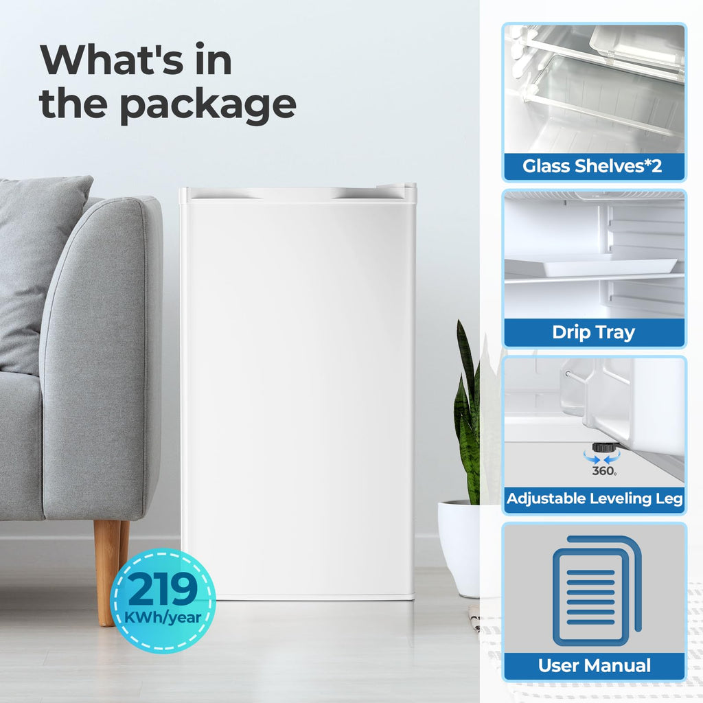 3.2 Cu.ft Mini Fridge with Freezer, Compact Refrigerator with Reversible Single Door, Adjustable Thermostat, Low Noise, Energy Efficient for Office