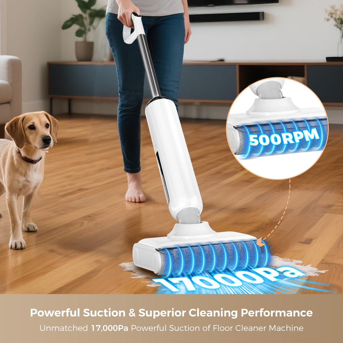 Wet Dry Vacuum Cleaner, 180 Lay-Flat Cordless Vacuum Mop Combo with Edge Cleaning, All-in-One Floor Cleaner for Hard Floors, Self-Cleaning, 45mins