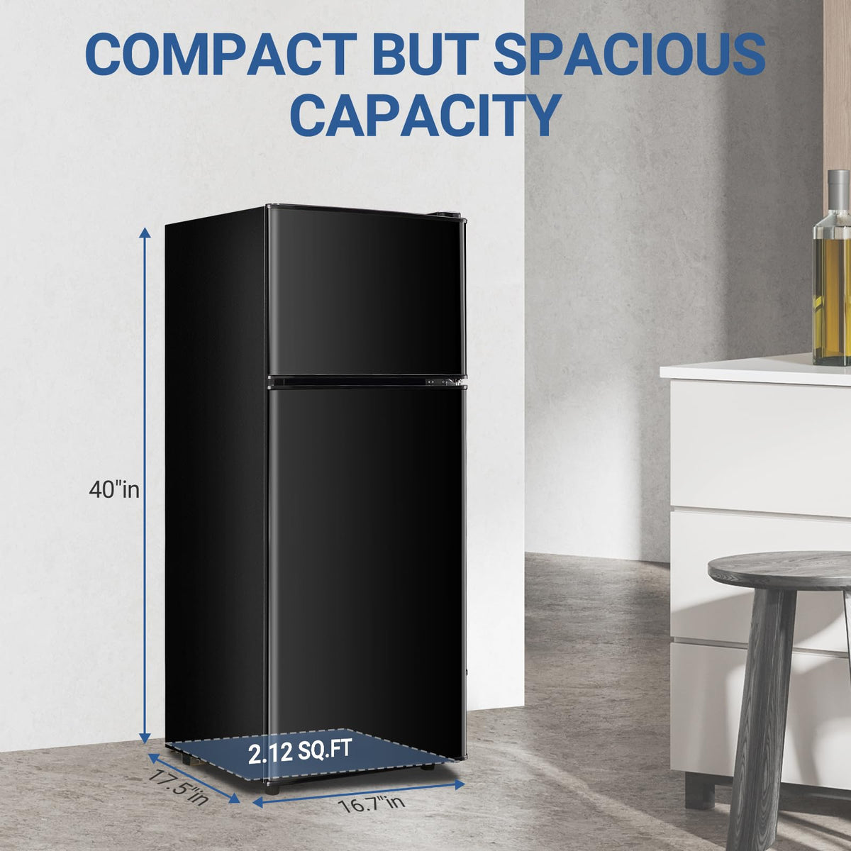 3.3 Cu. Ft. Mini Fridge with Freezer, Compact Refrigerator with Adjustable 7-Level Thermostat, Dorm Fridge for Kichen, RV, Office, Apartment, Black