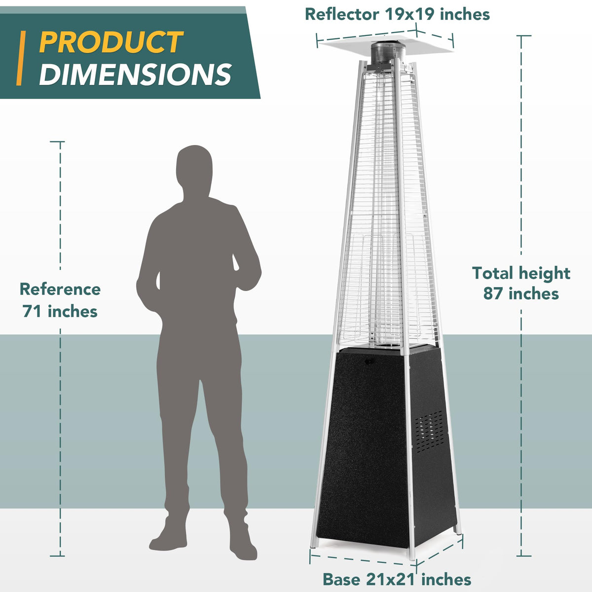 PAMAPIC Patio Heater, 42,000 BTU Quartz Glass Tube Brown Tower Propane Outdoor Heater with Cover