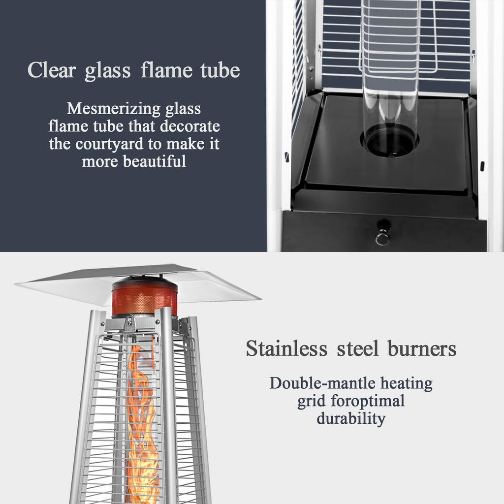 PAMAPIC Patio Heater, 42,000 BTU Quartz Glass Tube Brown Tower Propane Outdoor Heater with Cover