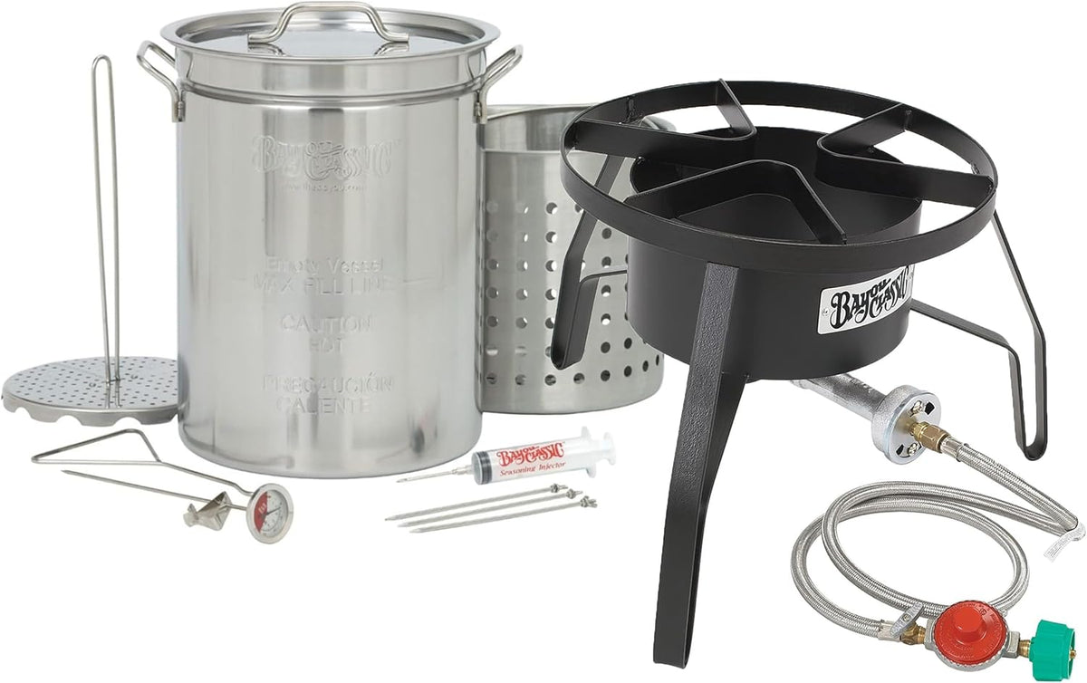 Bayou Classic Propane Turkey Fryer Kit - Burner and 32qt Stainless Steel Pot