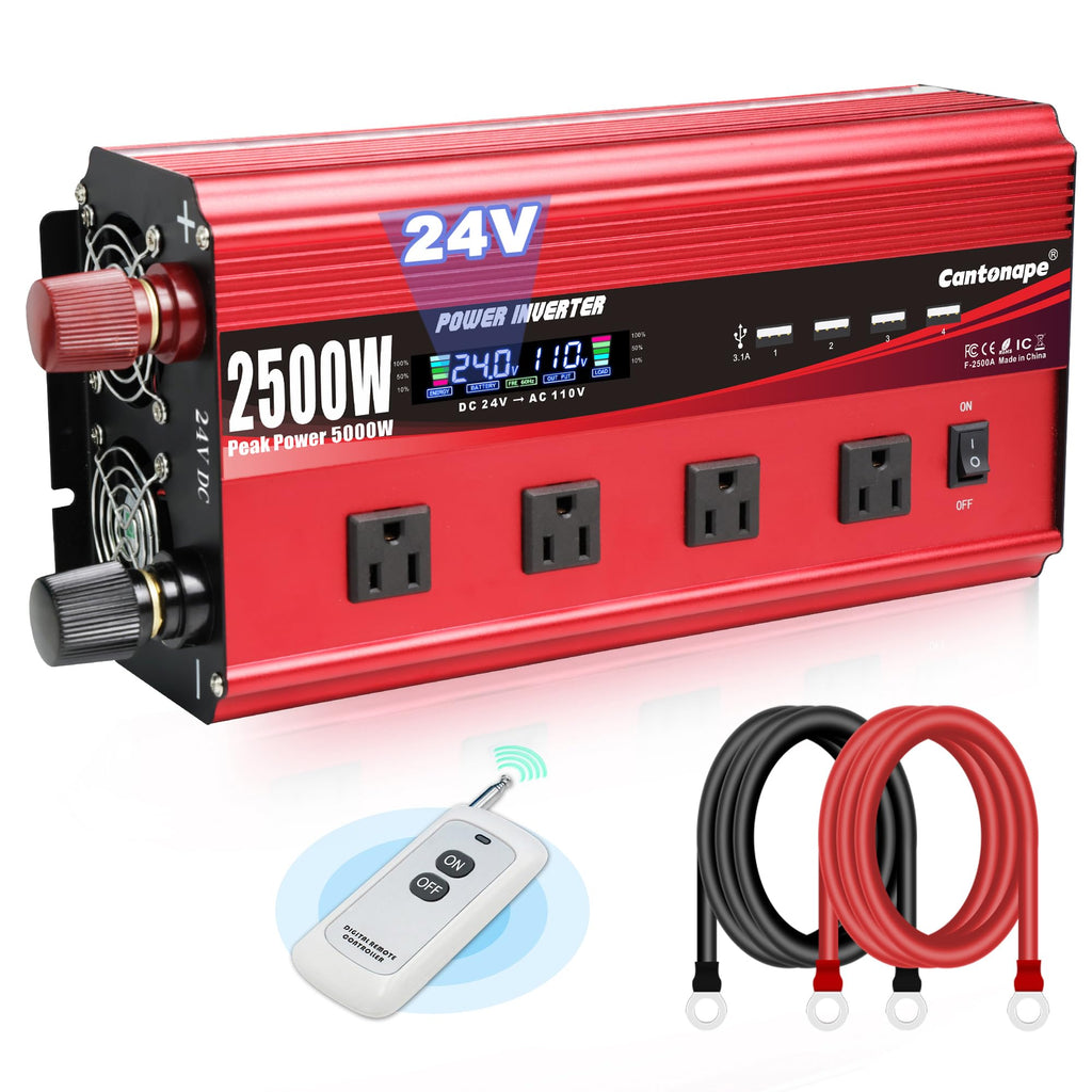 4000W Power Inverter 12V to 110V/120V DC to AC with LCD Display, Remote Controller 5 x AC Outlets and 4 x 3.1A USB Car Adapter for Car Truck Boat RV