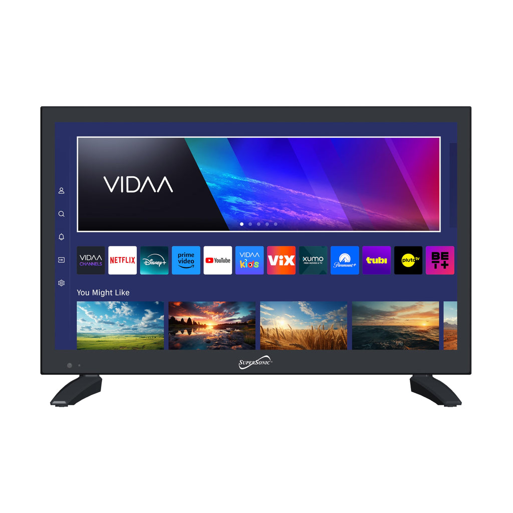 Supersonic SC-1926DVD 19-inch LED Smart HDTV w/DVD Player, 3X HDMI, 1080p, WiFi, USB, AC/DC Compatible for Home, Kitchen, or RV Camper, DC Car Cord