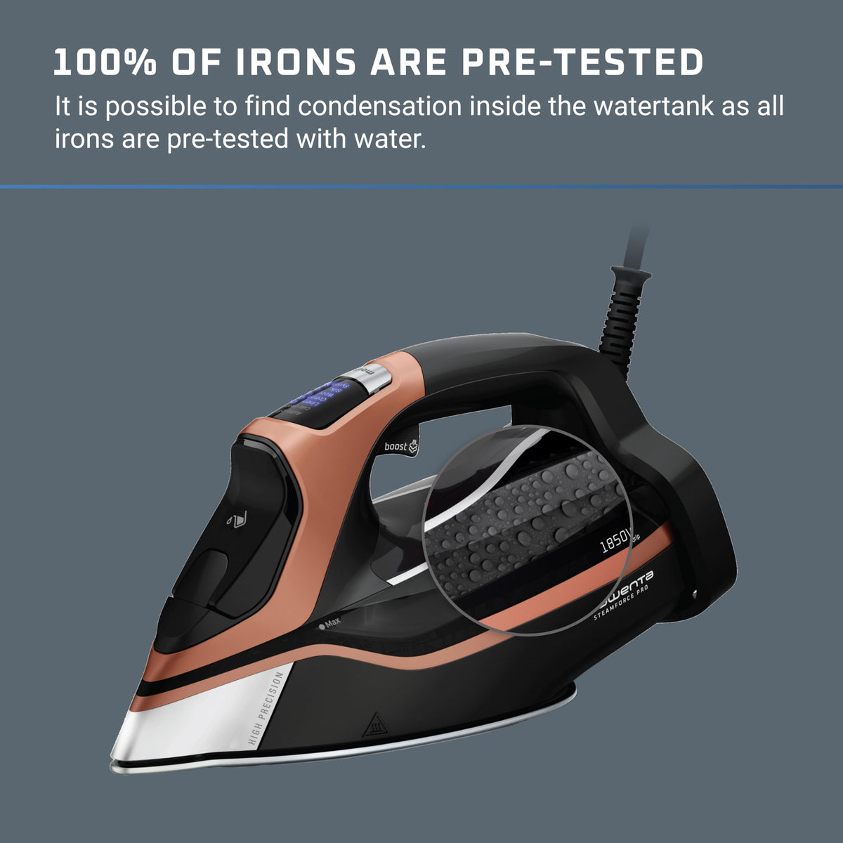 Rowenta Iron for Clothes, High Pressure Steamer Iron with Boiler System, 400 Steam Holes, Vertical Steaming, 37oz Tank, Stainless Steel Soleplate