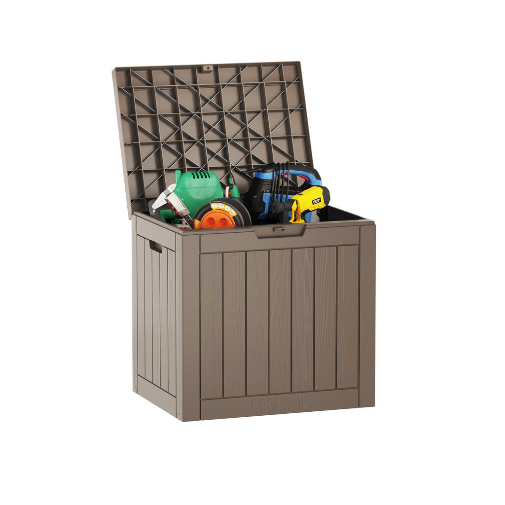 EAST OAK Outdoor Storage Box, 120 Gallon Deck Box with Stainless Steel Rods Large Resin Storage Bin for Patio Cushions, Garden Tools, Waterproof and
