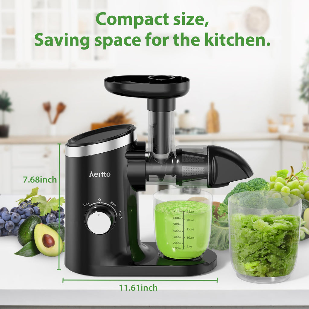 Juicer Machines, Aeitto Cold Press Juicer with Soft & Hard Modes, Quiet Motor, Reverse Function, Juice Extractor Vegetable and Fruit, Masticating