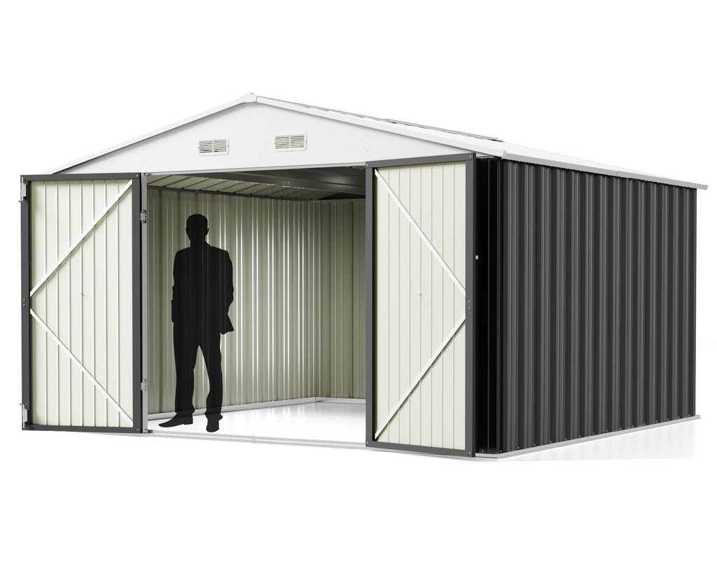 Greesum Outdoor Storage Shed 6 x 8 ft. Utility Tool Shed Metal Storage Garden Shed with Door & Lock for Patio Storage, Brown