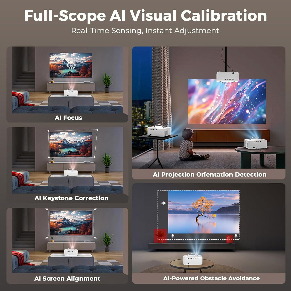 [AI Movin 2.0 System/1500 ANSI/Auto Focus] Outdoor-Projector with WiFi and Bluetooth, Portable-Projector 30W DoIby Audio APPS Built-in, Lisowod 4K
