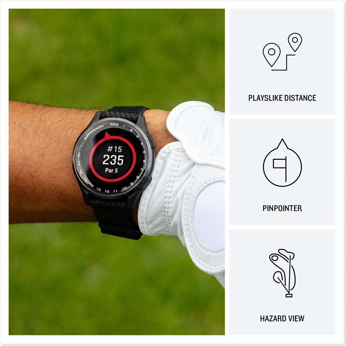 Garmin Approach® S44, Essential Golf GPS Smartwatch, AMOLED Display, On-Course Features, Silver Aluminum Bezel with Black Silicone Band