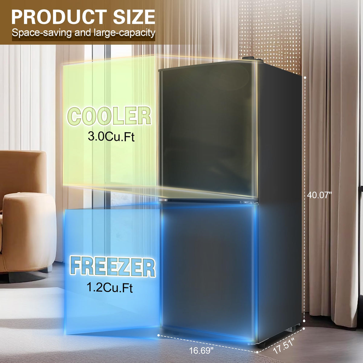 Mini Refrigerator with Freezer 4.0 Cu. Ft., Small Dorm Fridge with Freezer, Adjustable Thermostat Compact Fridge Freezers for Apartment, Dorm