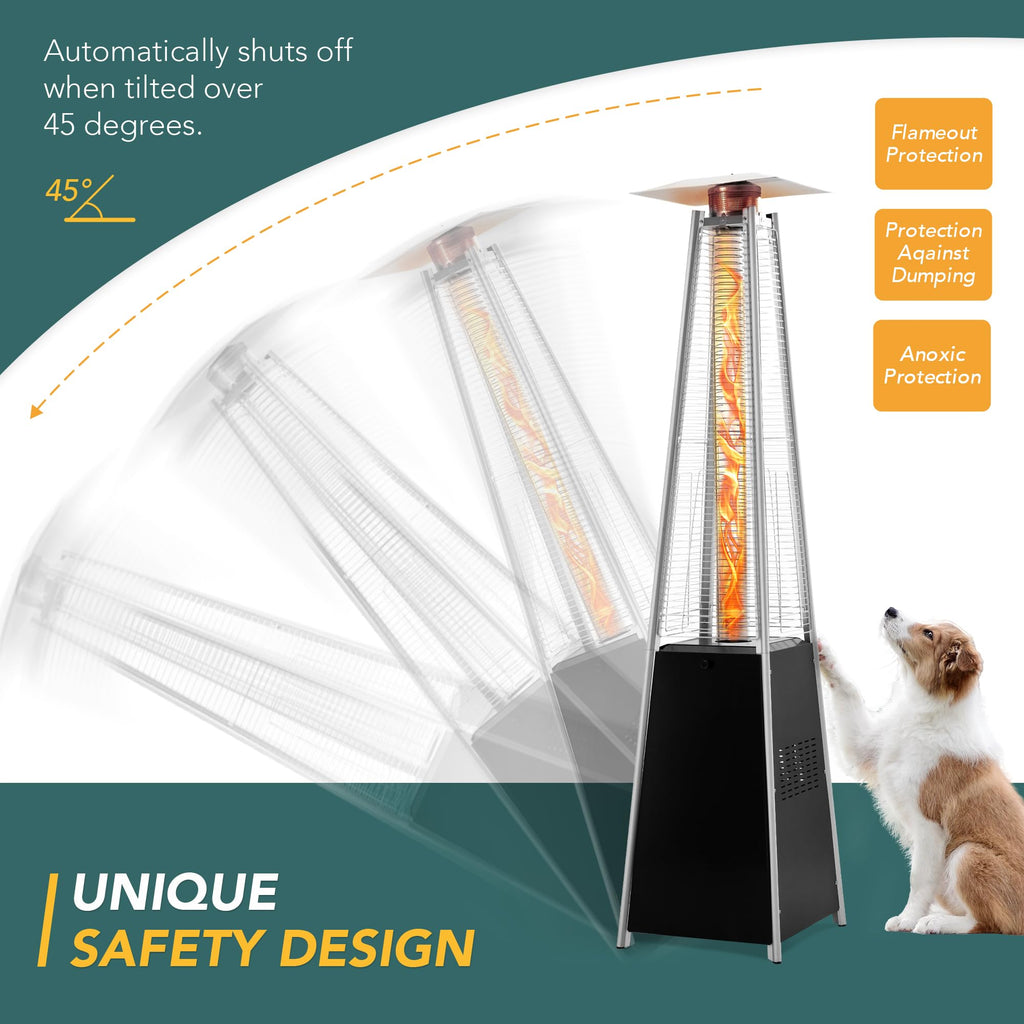 PAMAPIC Patio Heater, 42,000 BTU Quartz Glass Tube Brown Tower Propane Outdoor Heater with Cover