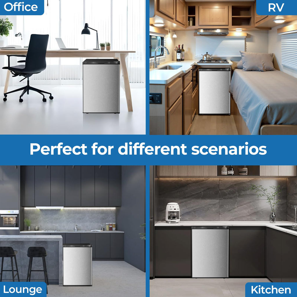 3.2 Cu.ft Mini Fridge with Freezer, Compact Refrigerator with Reversible Single Door, Adjustable Thermostat, Low Noise, Energy Efficient for Office
