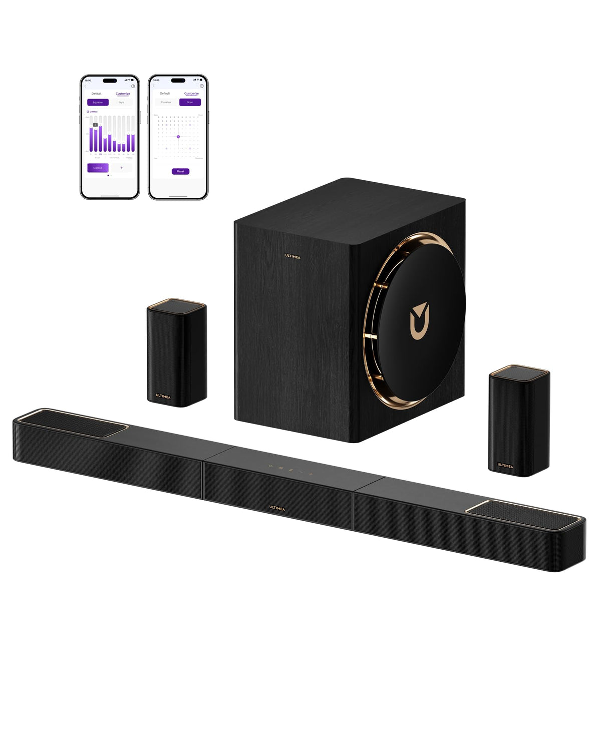 ULTIMEA Skywave X50 5.1.4ch Wireless Surround Sound System for TV, 760W Professional Sound Bar w/Dolby Atmos, 2 Wireless Surround Speakers & 8"