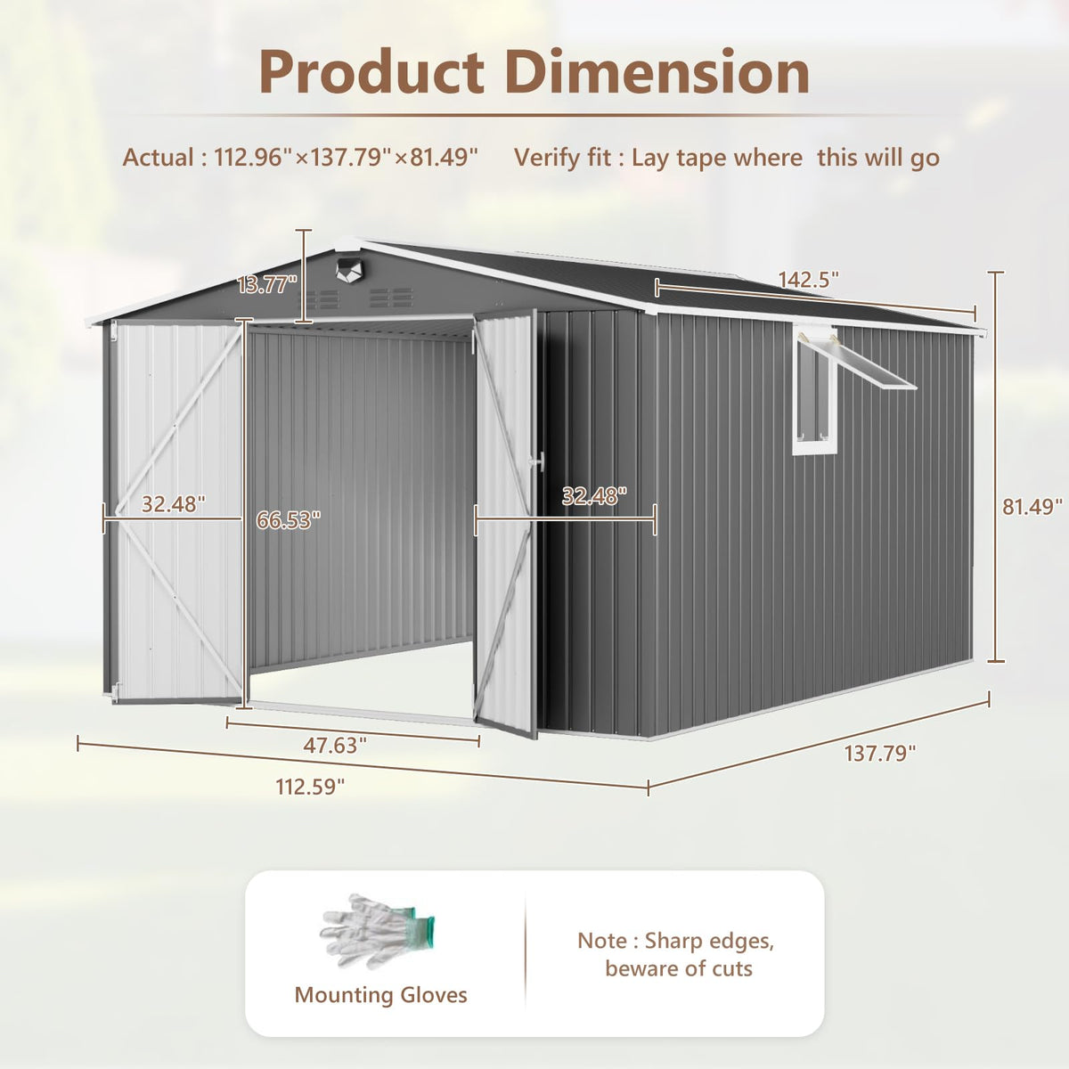 10x12 FT Outdoor Storage Shed, Metal Garden Shed - Tool Storage Sheds with Lockable Doors & 1 Clear Window, Waterproof Outside Storage Building for