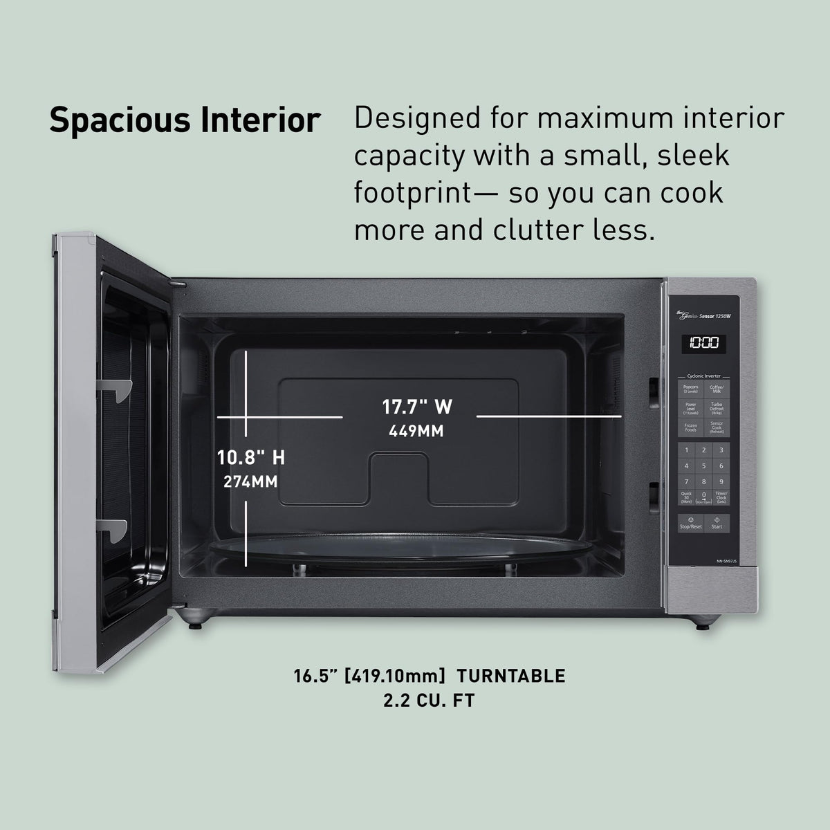 Panasonic Microwave Oven, Stainless Steel Countertop/Built-In Cyclonic Wave with Inverter Technology and Genius Sensor, 2.2 Cu. Ft, 1250W, NN-SN97JS