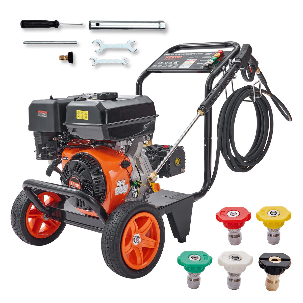 VEVOR Gas Powered Pressure Washer 3400 PSI 2.6 GPM, with Spray Gun and Extension Wand, 5 Quick Connect Nozzles, Copper Pump