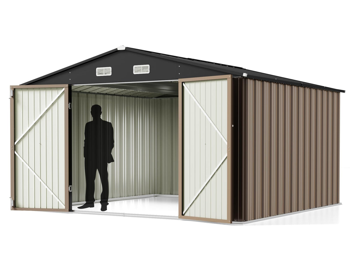 Greesum Outdoor Storage Shed 6 x 8 ft. Utility Tool Shed Metal Storage Garden Shed with Door & Lock for Patio Storage, Brown