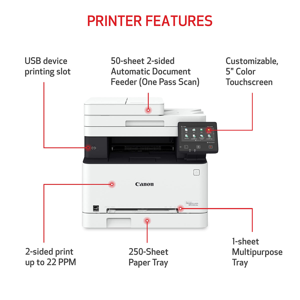 Canon Color imageCLASS MF665Cdw - Wireless Duplex Laser Printer, All-in-One with Copier, Scanner, Fax, Auto Document Feeder, 3 Year Limited Warranty