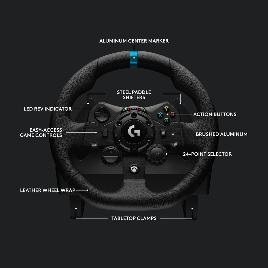 Logitech G923 Racing Wheel and Pedals, TRUEFORCE up to 1000 Hz Force Feedback, Gaming Steering Wheel PS5, PS4, PC, Mac, Genuine Leather- Black