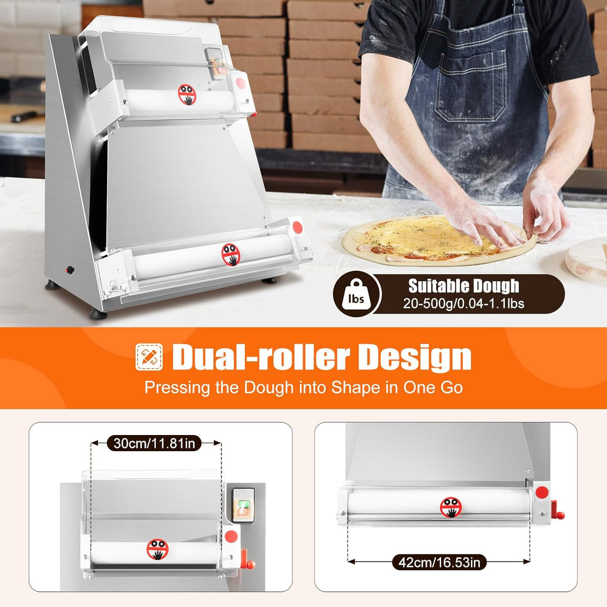 370W 110V Commercial Dough Roller Sheeter, Electric Pastry Press Making Machine, Pizza Press Pizza Thickness Adjustable Dough Machine for Bakeries
