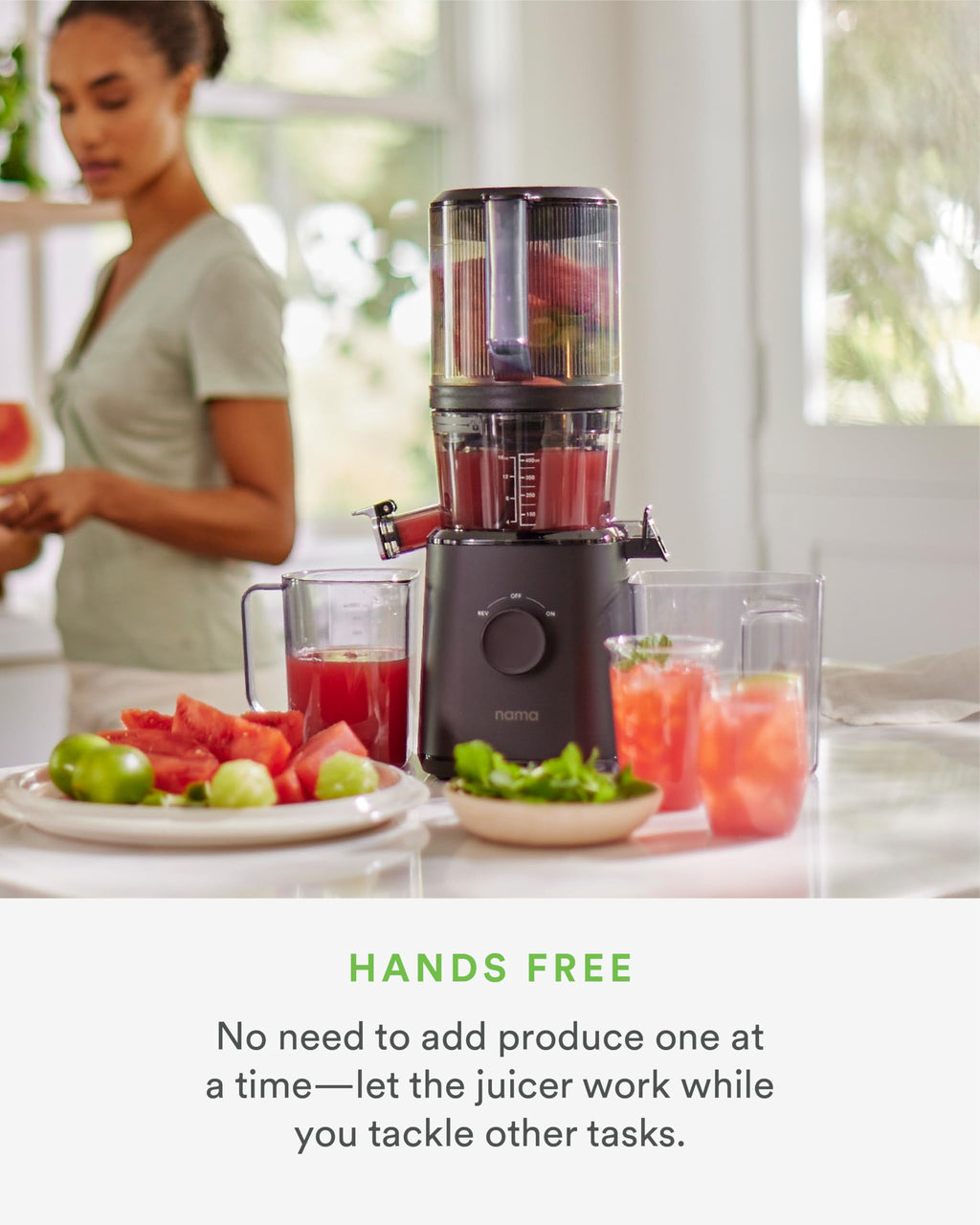 Nama J2 Cold Press Juicer C Self Feeding for Hands-Free Operation with Wide Mouth Hopper for Whole Recipe Loading, Zero Waste Masticating Juicer For