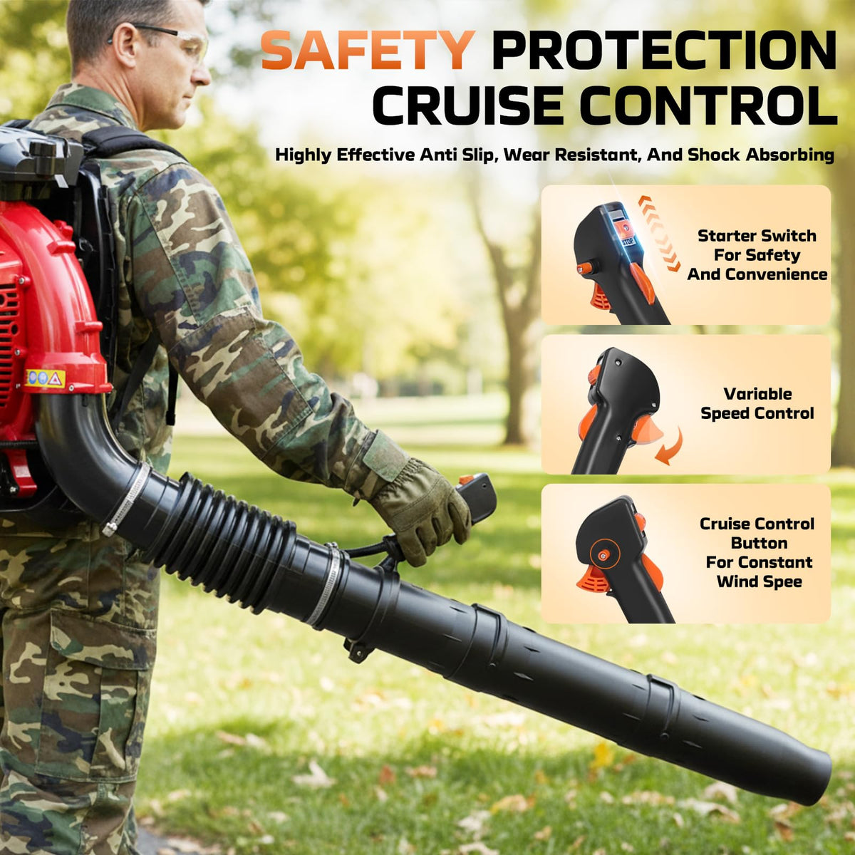 80cc Gas Backpack Leaf Blower, 900CFM 206MPH 2-Stroke Engine, Heavy-Duty Leaf & Snow Blower for Lawn, Garden & Commercial Use (853 EZ)
