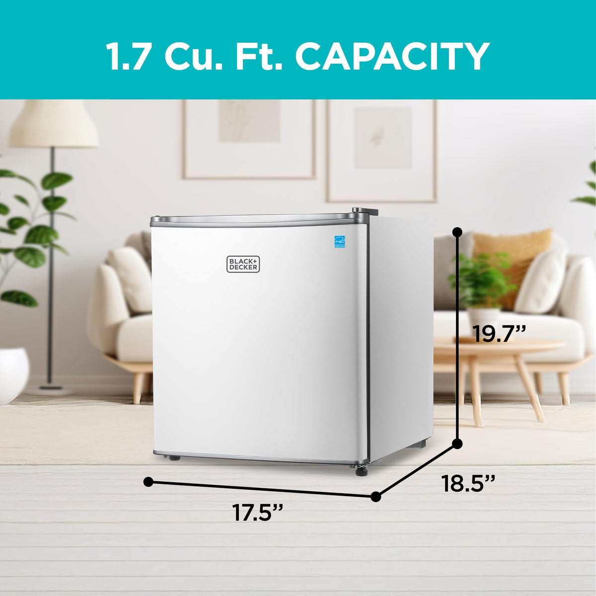 BLACK+DECKER 1.7 Cu. Ft. Compact Refrigerator, ENERGY STAR Certified, Single Door Mini Fridge with Chiller Compartment, Personal Fridge for Home or