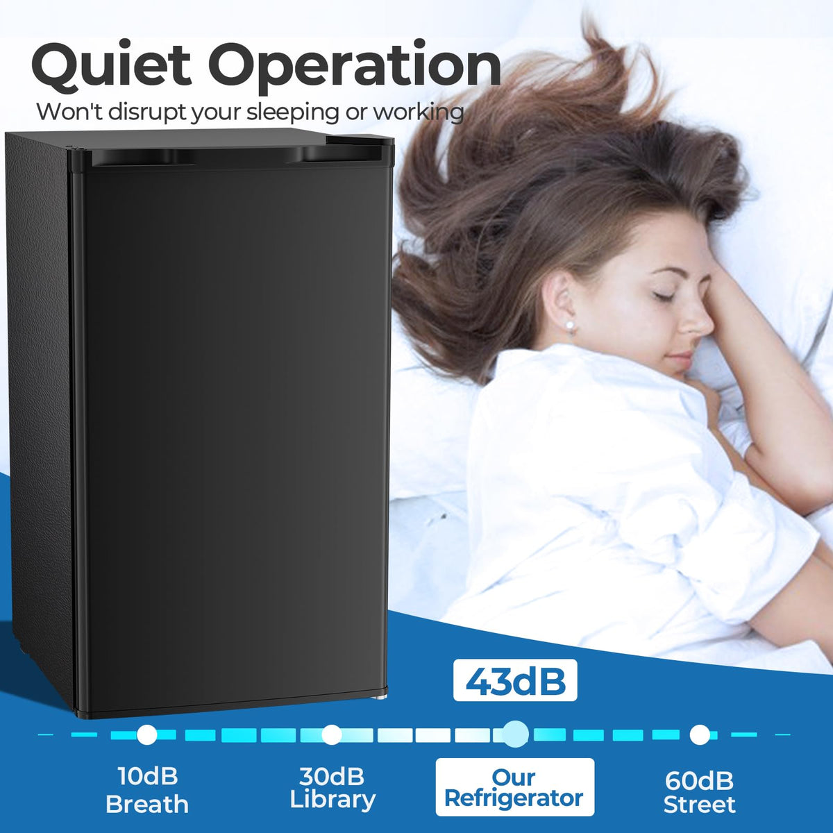3.2 Cu.ft Mini Fridge with Freezer, Compact Refrigerator with Reversible Single Door, Adjustable Thermostat, Low Noise, Energy Efficient for Office