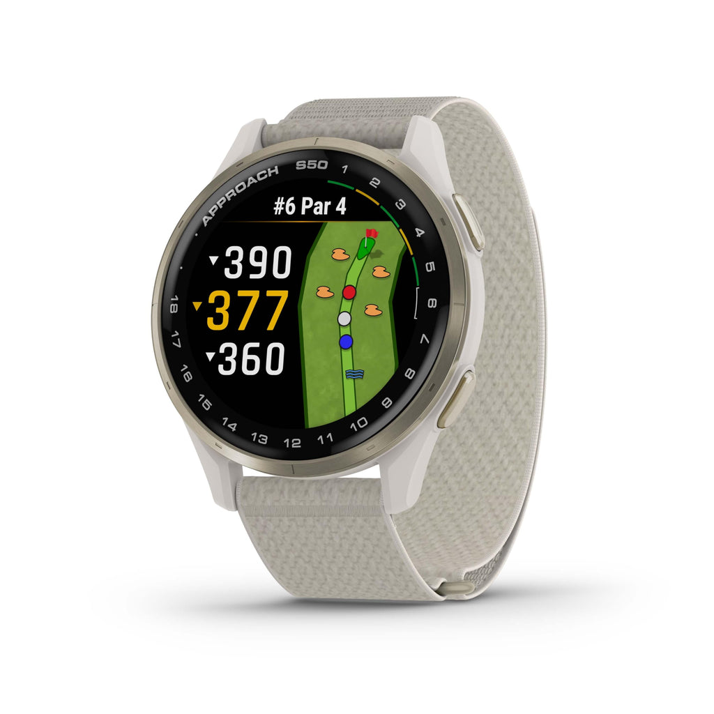 Garmin Approach® S44, Essential Golf GPS Smartwatch, AMOLED Display, On-Course Features, Silver Aluminum Bezel with Black Silicone Band