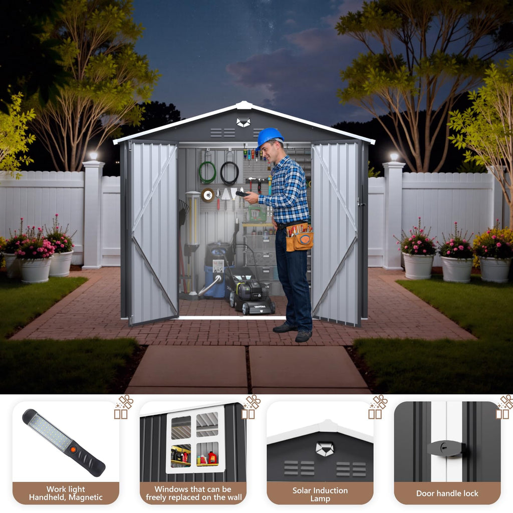 10x12 FT Outdoor Storage Shed, Metal Garden Shed - Tool Storage Sheds with Lockable Doors & 1 Clear Window, Waterproof Outside Storage Building for