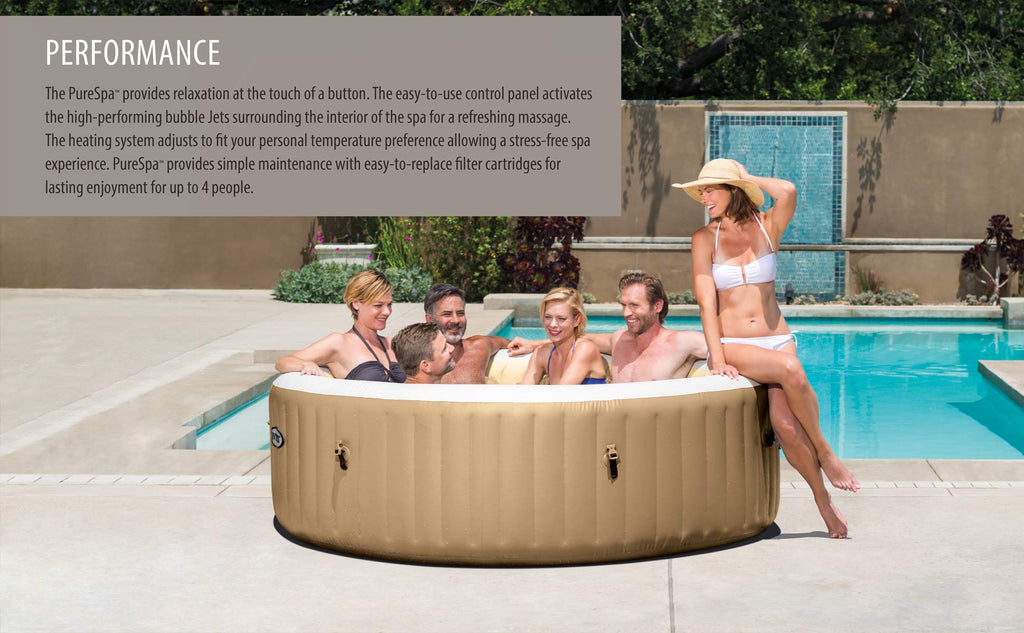 INTEX 28425EH PureSpa Bubble Massage Spa Set Outdoor Inflatable Portable Hot Tub, Includes Energy Efficient Spa Cover, Saltwater System Ready, 4