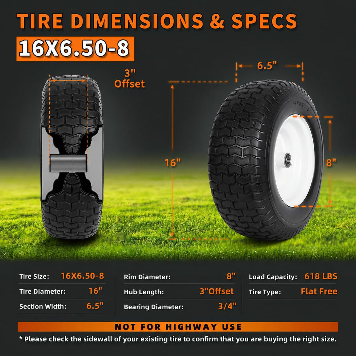 (2 Pack) 20x8.00-8 Tubeless Rear Riding Mowers Tire and Wheel Assemblies