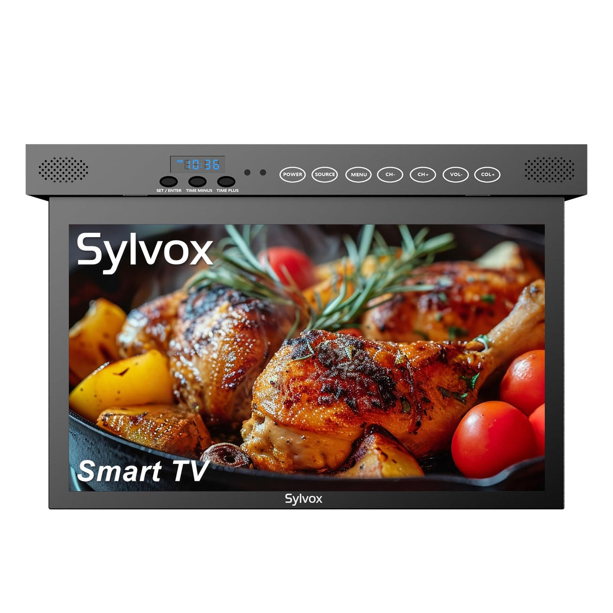 SYLVOX 15.6" Under Cabinet Smart TV C 360 Rotation, 90 Flip-Down Screen, Wireless Connectivity, Space-Saving Design for Kitchen, Bedroom, or RV.