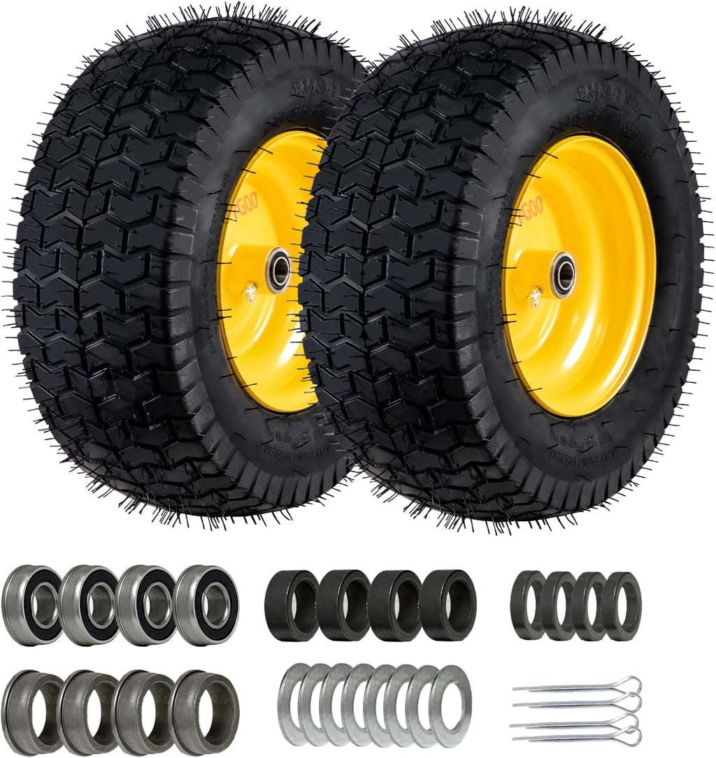 16x6.5-8 Tubeless Tire and Wheel, 2 Pcs Replacement Riding Lawn Mower Garden Tractor Front Wheel Tire with 3" Offset Hub, 3/4" Bearing & 5/8âBearing