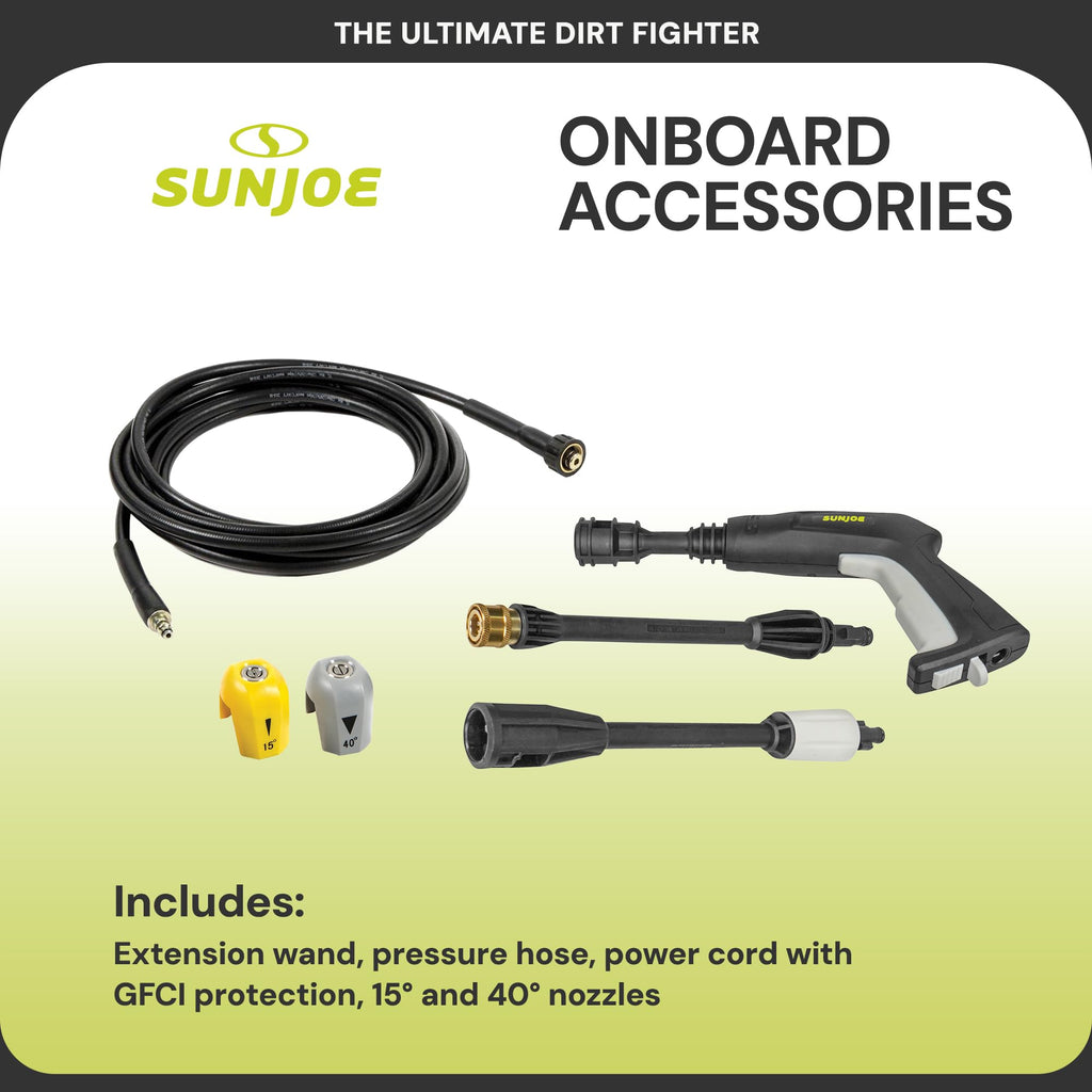 Sun Joe SPX3000-XT1 XTREAM 2,500 PSI Pressure Washer with 14.9A Motor, Includes 4 Quick-Connect Nozzles, High-Pressure Hose, Garden Hose Adapter, and
