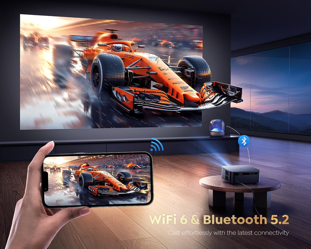 [1500 ANSI/Google TV/Voice Control]Smart Projector with WiFi 6 and Bluetooth, 4K Support, Outdoor Movie Proyector, 1080P Home Ceiling Auto Focus