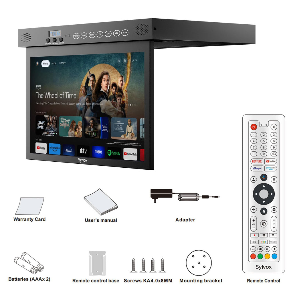 SYLVOX 15.6" Kitchen TV, 1080P FHD Under Cabinet TV with App Store, Voice Assistant, Chromecast, 12-Volt for Small Spaces, Kitchen, Bedroom, RV