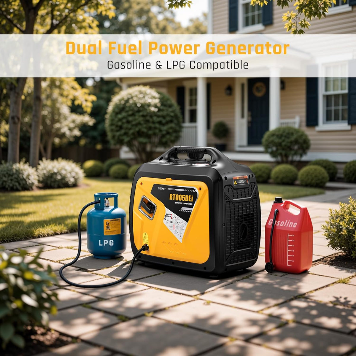 5000 Watts Portable Dual Fuel Inverter GeneratorC Small Gasoline LPG Powered for Home Backup, Camping, RV, Tailgating with CO Protection, Eco Mode