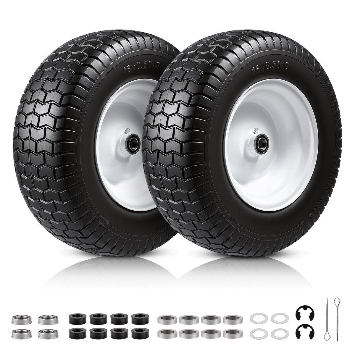 15x6.00-6 Flat Free Lawn Mower Tire and Wheel, 15x6-6 Front Tire Assembly