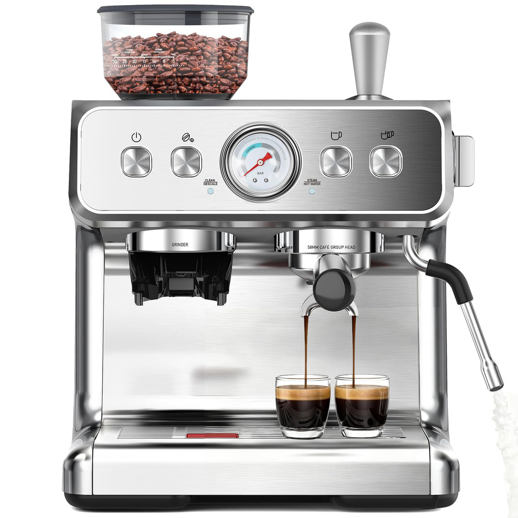 (2025 Upgrade)20 Bar Espresso Machine with Grinder & Milk Frother Steam Wand, Tamping Tools, Expresso Coffee Machines 58mm Commercial Espresso Maker