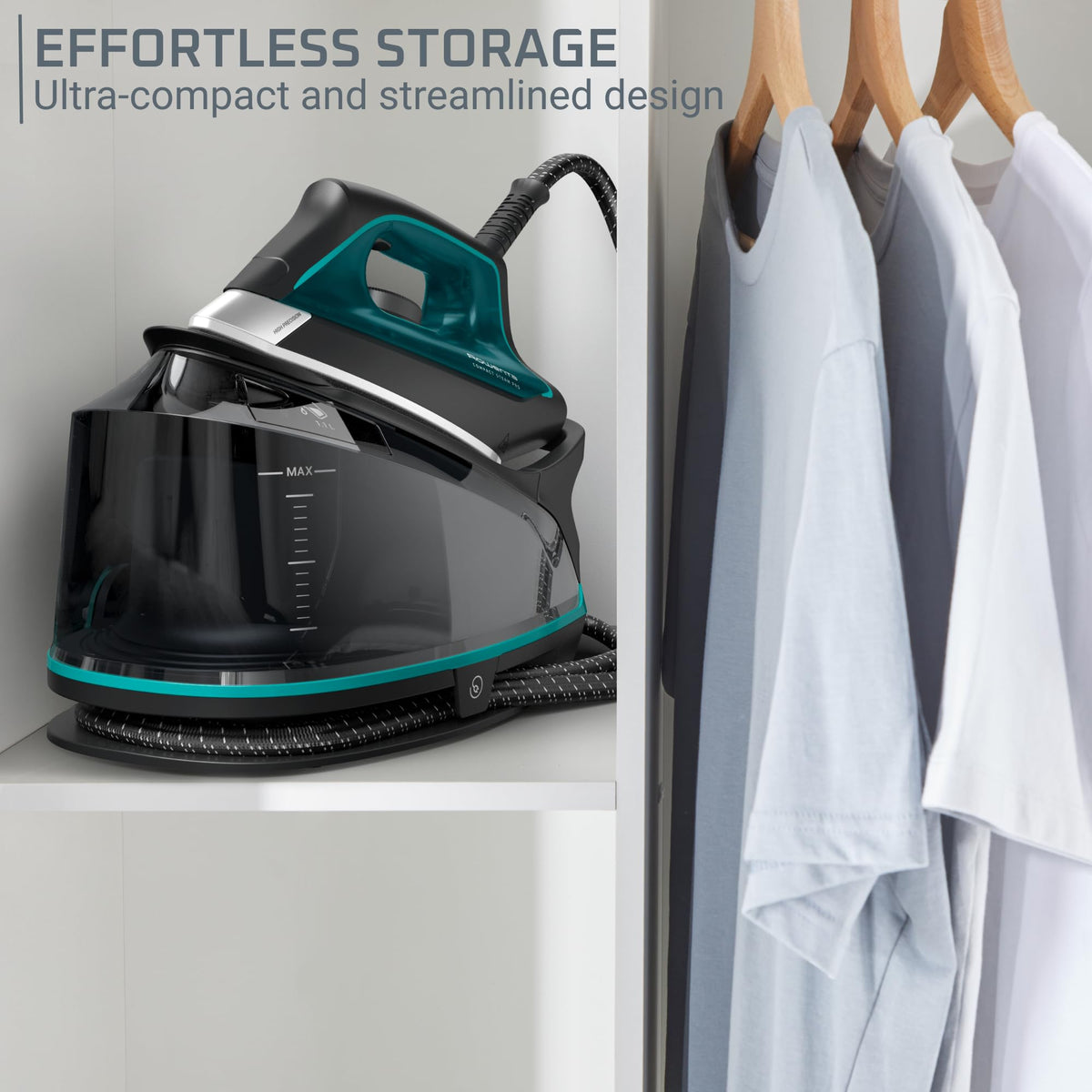 Rowenta Iron for Clothes, High Pressure Steamer Iron with Boiler System, 400 Steam Holes, Vertical Steaming, 37oz Tank, Stainless Steel Soleplate