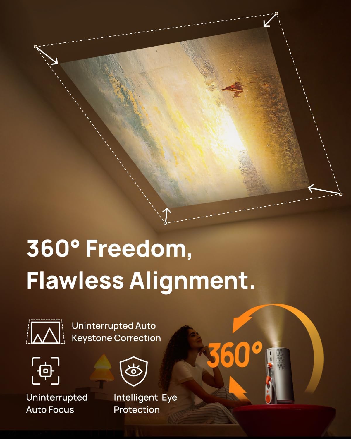 XGIMI MoGo 4 2025 NEW Portable Projector with PowerBase Stand, 5 Hours of Playtime, Google TV with Licensed Netflix, 360 Adjustable Stand, 450 ISO