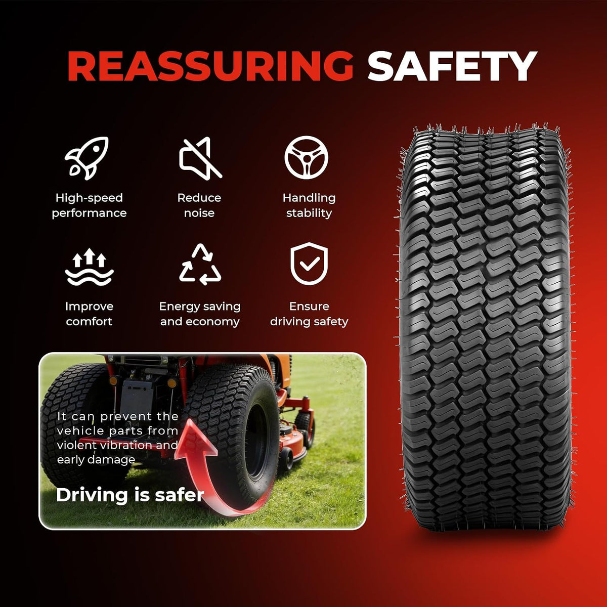 24x12.00-12 Lawn Mower Turf Tires, 8 Ply Tubeless, Set of 2