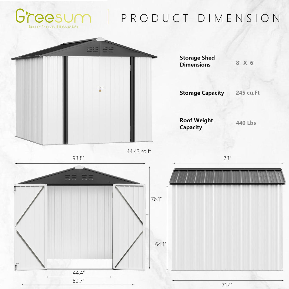 Greesum Outdoor Storage Shed 6 x 8 ft. Utility Tool Shed Metal Storage Garden Shed with Door & Lock for Patio Storage, Brown