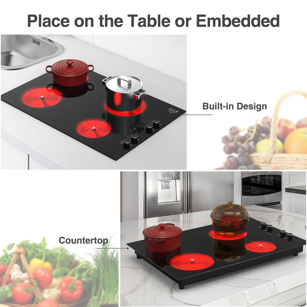 4 Burner Electric Cooktop,7200W Built-in & Countertop 4 Burner Electric Stove Top with 9 Power Levels, Child Safety Lock & 99mins Timer, 30 inch