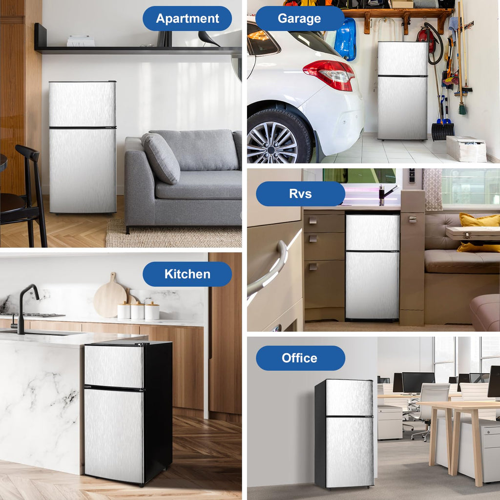 2.9 Cu.Ft Compact Double Door Mini Fridge - Top Freezer & Bottom Refrigerator | Energy Save,7-Level Precision Cooling | Ideal for Dorm, Bedroom